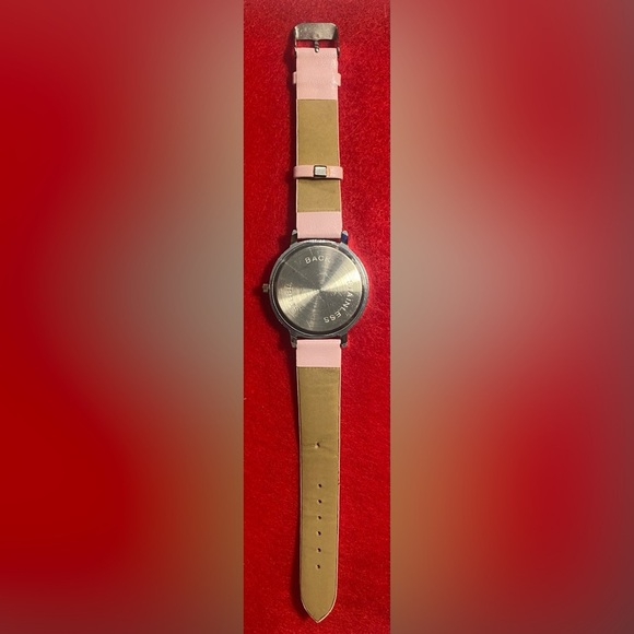 Dalas Watch Pink/Silver Large Face Faux Leather Band Vintage - Picture 2 of 5